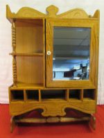 LOVELY OAK WALL CABINET WITH BEVELLED GLASS MIRROR 