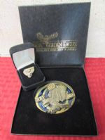NRA LIMITED EDITION GOLDEN EAGLE BELT BUCKLE & PIN NEW IN THE BOXES