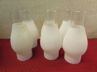 SIX MATCHING FROSTED HURRICANE LAMP CHIMNEYS