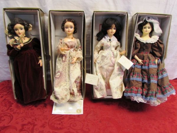 FOUR VINTAGE BRINN AMERICAN TRADITIONS PORCELAIN DOLLS - PRESIDENTIAL WIVES 