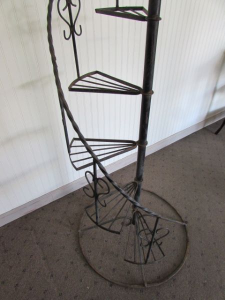 VINTAGE TALL WROUGHT IRON SPIRAL PLANT STAND