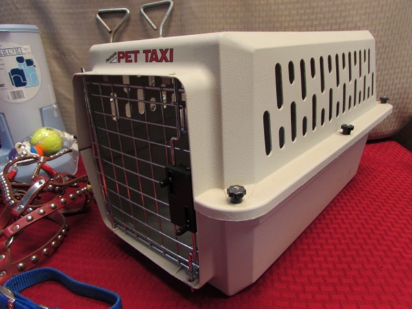 PET SUPPLIES - NICE PET TAXI, NEW PET FEEDER, TOYS, MANY COLLARS, HARNESSES, LEASHES, STAKES, CLIPPERS & . . . .