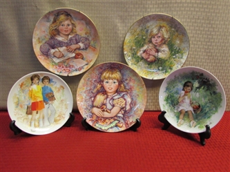 FIVE COLLECTIBLE PORCELAIN PLATES - WEDGEWOOD & LIMOGES FRANCE, HAND PAINTED WITH SWEET CHILDREN 