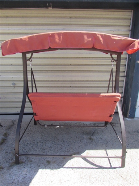 PATIO GLIDER SWING, PICNIC TABLE & TWO CHAIRS