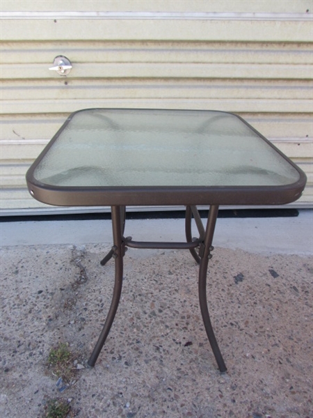 PATIO GLIDER SWING, PICNIC TABLE & TWO CHAIRS