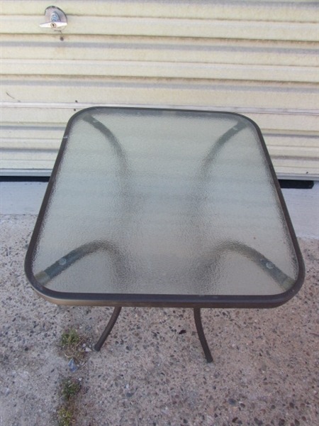 PATIO GLIDER SWING, PICNIC TABLE & TWO CHAIRS