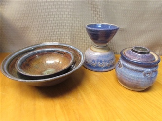 REALLY FABULOUS COLLECTION OF POTTERY BOWLS & A LIDDED JAR