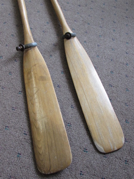 ROW, ROW, ROW YOUR BOAT - A PAIR OF WOODEN OARS WITH OAR LOCKS