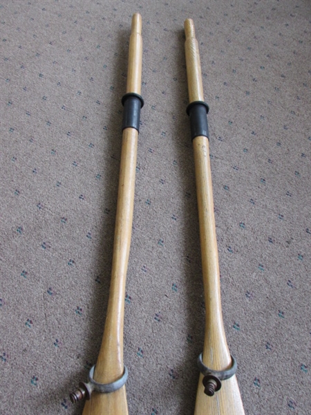 ROW, ROW, ROW YOUR BOAT - A PAIR OF WOODEN OARS WITH OAR LOCKS