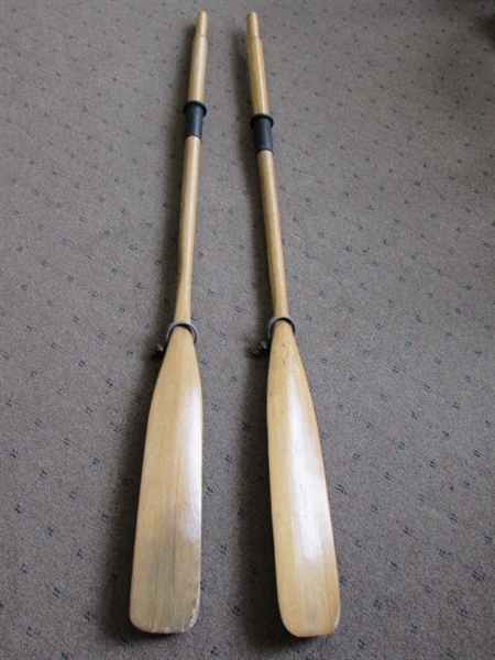 ROW, ROW, ROW YOUR BOAT - A PAIR OF WOODEN OARS WITH OAR LOCKS