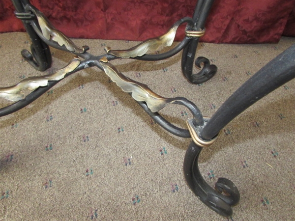 ELEGANT WROUGHT IRON END TABLE WITH BEVELED GLASS TOP