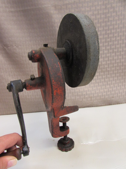 Lot Detail Working Vintage Clamp On Hand Crank Bench Grinder