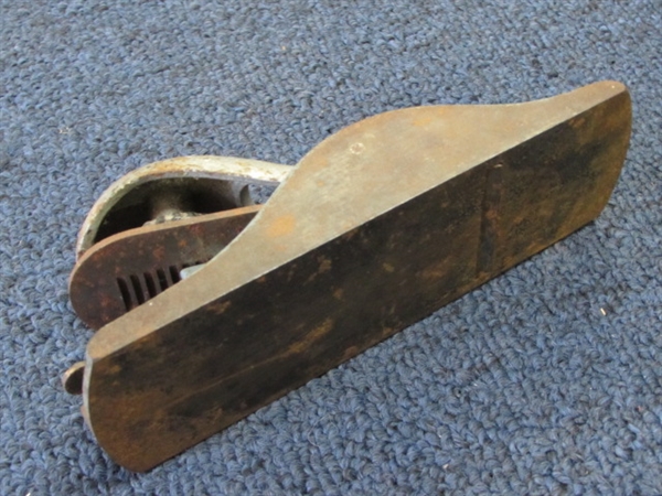 GRANDPA'S ANTIQUE POST HOLE DIGGER, USA MADE PLANE PLUS VARIOUS OTHER RUSTIC  VINTAGE TOOLS