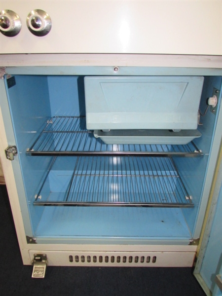 COOL  VINTAGE ACME STOVE REFRIGERATOR FREEZER COMBO FOR YOUR CABIN, SHOP OR SMALL SPACE