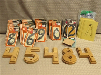 DOZENS OF NEW IN PACKAGE HOUSE NUMBERS, STENCILS & SOME WOOD NUMBERS