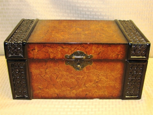 TWO DECORATIVE TABLE TOP STORAGE CHESTS 