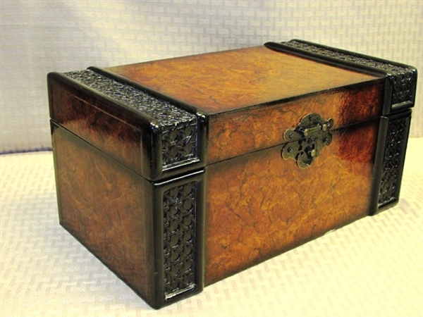 TWO DECORATIVE TABLE TOP STORAGE CHESTS 