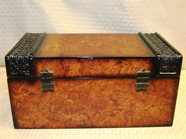 TWO DECORATIVE TABLE TOP STORAGE CHESTS 