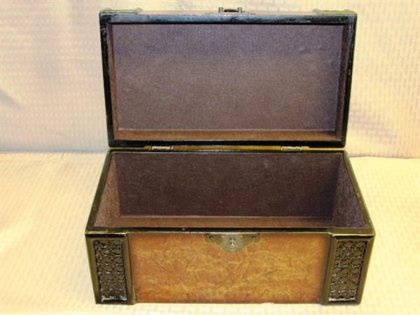 TWO DECORATIVE TABLE TOP STORAGE CHESTS 