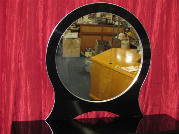 CLASSY BLACK LACQUER 6 DRAWER DRESSER WITH MIRROR