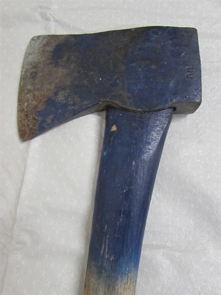 STURDY AX & TWO VINTAGE STEEL SPLITTING WEDGES