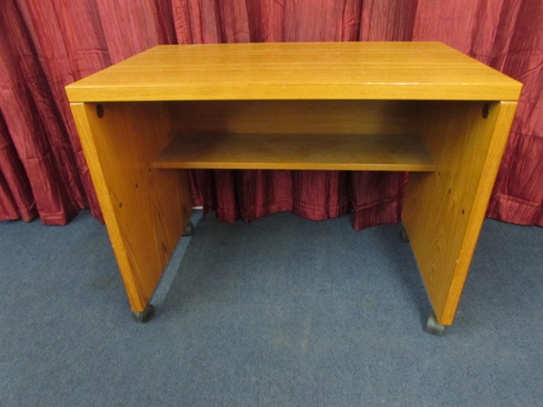 SMALL OAK DESK/TABLE WITH SHELF - STUDENT DESK OR CRAFTING STATION