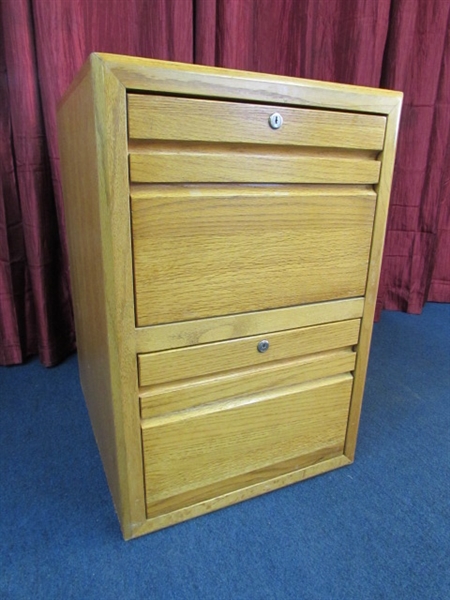 VERY ATTRACTIVE 2-DRAWER SOLID OAK FILING CABINET