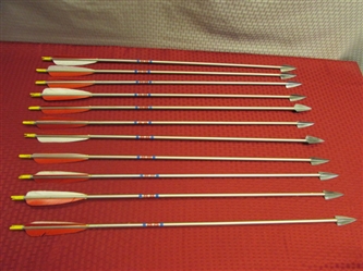 ELEVEN VINTAGE WOOD ARROWS WITH BROADHEADS