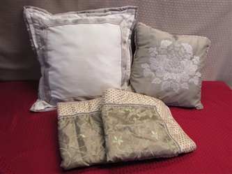 TWO PRETTY THROW PILLOWS & TWO SHAMS -PERFECT FOR SOFA IN LOT #2