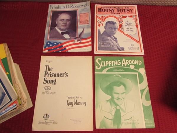 HUGE COLLECTION OF ANTIQUE & VINTAGE PIANO SHEET MUSIC, LOTS OF COOL COVER ART & PHOTOS!