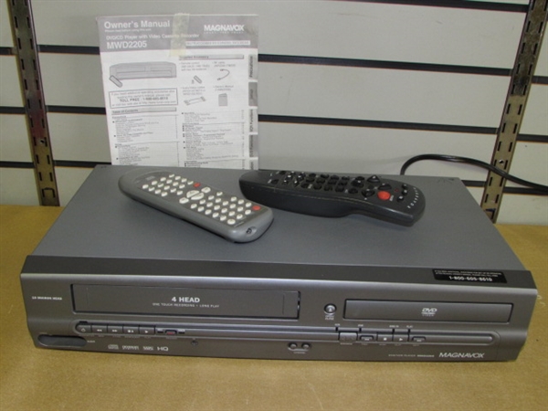 WATCH VHS & DVD'S! MAGNAVOX DVD/CD PLAYER WITH VIDEO CASSETTE RECORDER & TWO REMOTES