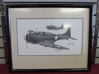 SIGNED & NUMBERED PRINT "DOUGLAS DAUNTLESS SBD-1" WWII PLANE BY JOE MILIGH
