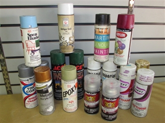 SEVENTEEN CANS OF SPRAY PAINT MANY DIFFERENT COLORS