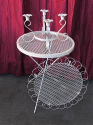 LOVELY WROUGHT IRON TABLE, FLOWER WALL HANGING & SCROLLING CANDLE HOLDER FOR THE PATIO