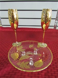 FOR THE BEEN MARRIED NEARLY FOREVER! GOLD ACCENTED 50TH ANNIVERSARY PLATE & CHAMPANGE GLASSES