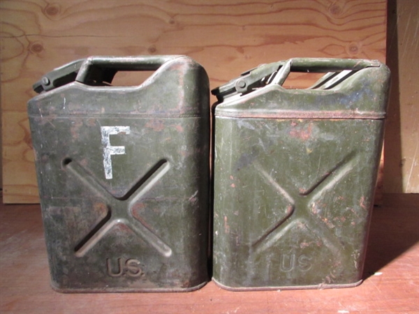 2 METAL 5 GALLON JERRY CANS FROM THE 1950'S