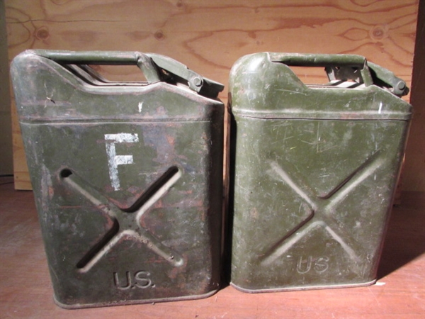 2 METAL 5 GALLON JERRY CANS FROM THE 1950'S