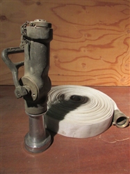 BRASS US NAVY FIRE NOZZLE AND FIRE HOSE