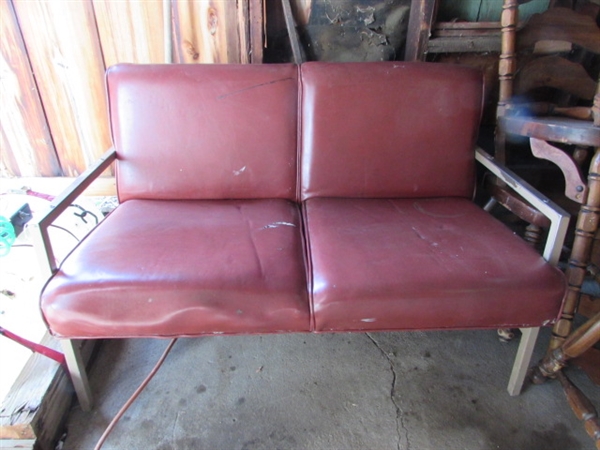 MID-CENTURY NAUGAHYDE LOVE SEAT