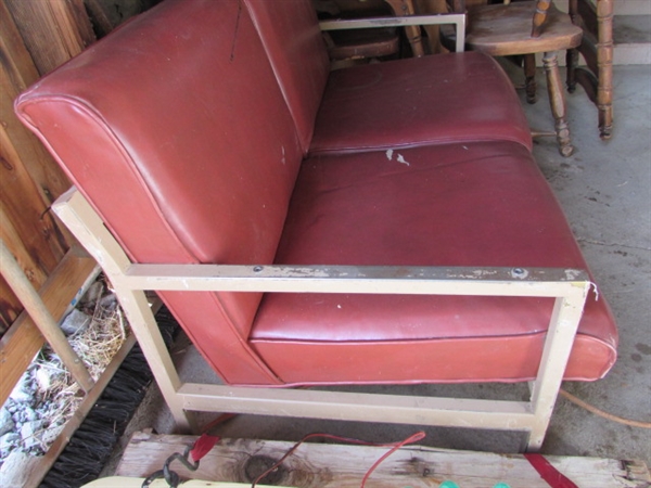 MID-CENTURY NAUGAHYDE LOVE SEAT