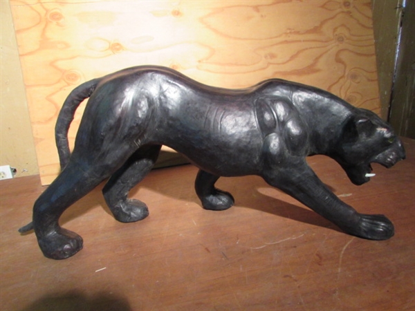 VINTAGE LEATHER BLACK PANTHER STATUE