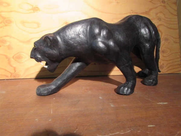 VINTAGE LEATHER BLACK PANTHER STATUE