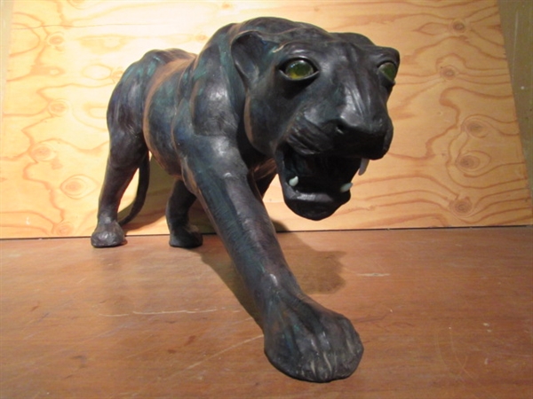 VINTAGE LEATHER BLACK PANTHER STATUE