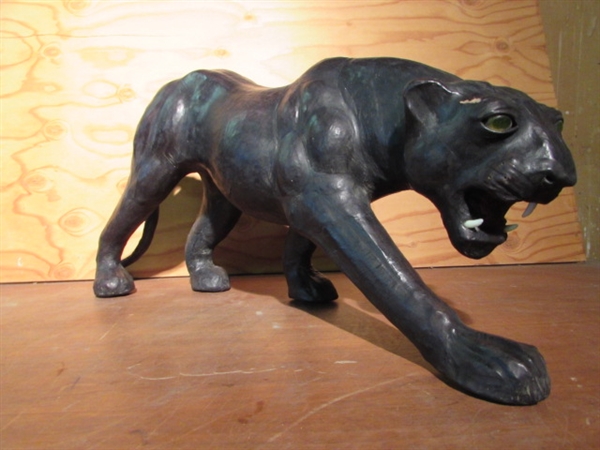 VINTAGE LEATHER BLACK PANTHER STATUE