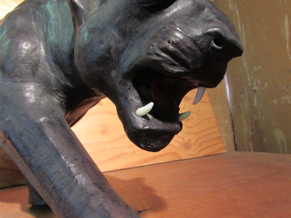 VINTAGE LEATHER BLACK PANTHER STATUE