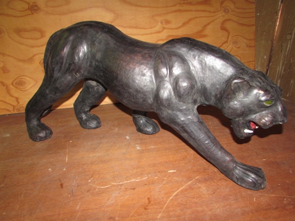 VINTAGE LEATHER BLACK PANTHER STATUE