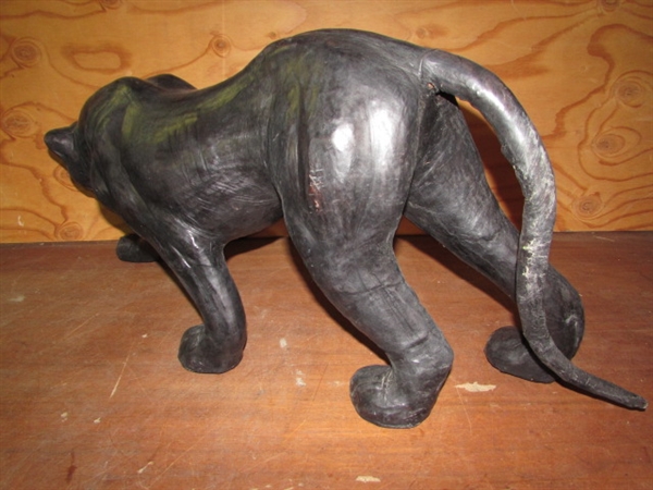 VINTAGE LEATHER BLACK PANTHER STATUE