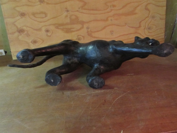 VINTAGE LEATHER BLACK PANTHER STATUE