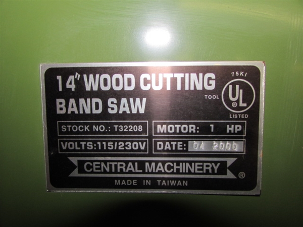 CENTRAL MACHINERY 14 WOOD CUTTING BANDSAW