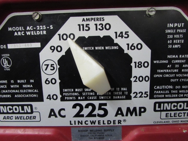 LINCOLN 225 AMP ARC WELDER